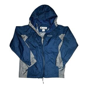 Columbia Men's Blue and Gray Rain Jacket Size Large, Packable, lightweight